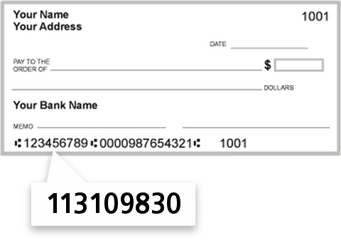 113109830 routing number on Burton State Bank check