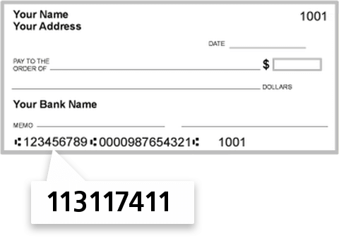 113117411 routing number on Fayetteville Bank check