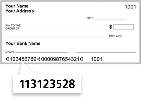 113123528 routing number on Bridge City State Bank check