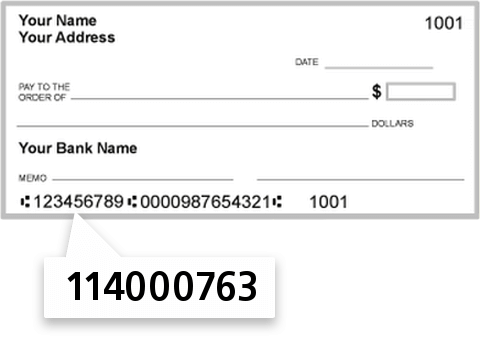 114000763 routing number on Jefferson Bank check