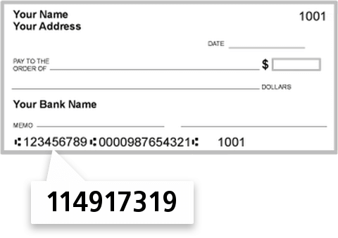 114917319 routing number on Security Bank check