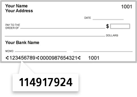 114917924 routing number on First State Bank check