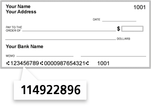 114922896 routing number on Kleberg First National Bank check