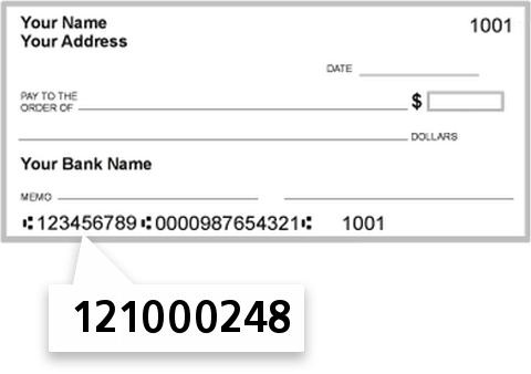 121000248 routing number on Wells Fargo Bank NA check