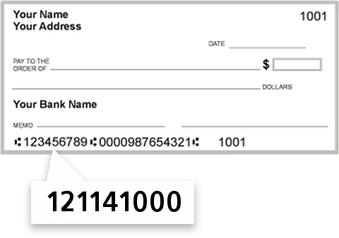 121141000 routing number on Westamerica Bank check