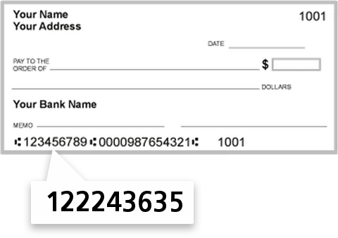 122243635 routing number on Torrey Pines BK A DIV of W Alliance check