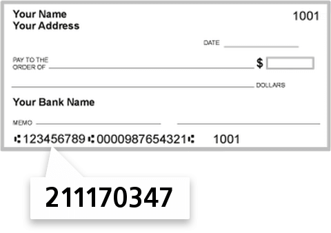 211170347 routing number on Farmington Bank check