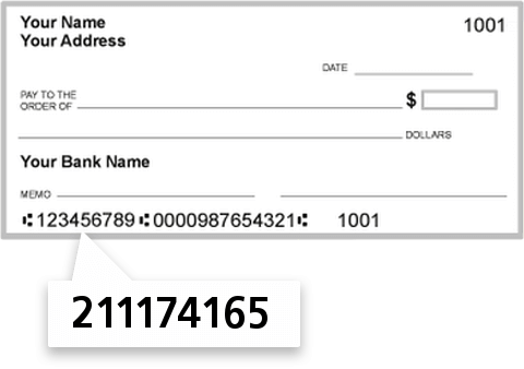 211174165 routing number on Torrington Savings Bank check