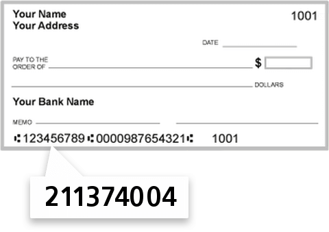 211374004 routing number on Washington Savings Bank check