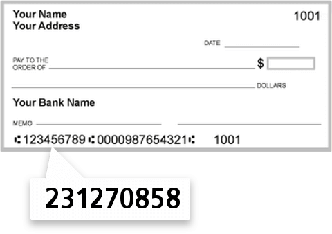 231270858 routing number on Haddon Savings Bank check