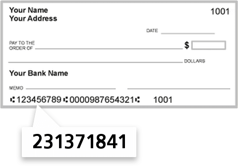 231371841 routing number on Bank of America NA PA check