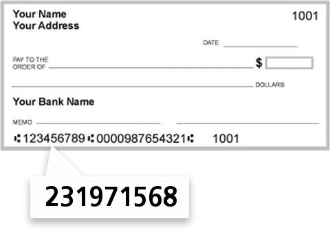 231971568 routing number on Branch Banking & Trust Company check
