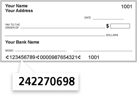 242270698 routing number on Community Savings Bank check