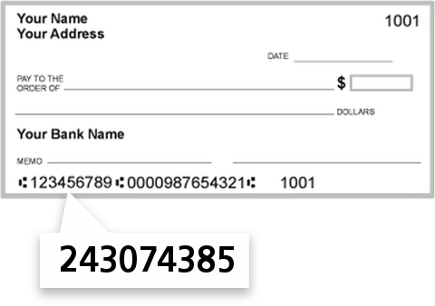 243074385 routing number on Dollar Bank check