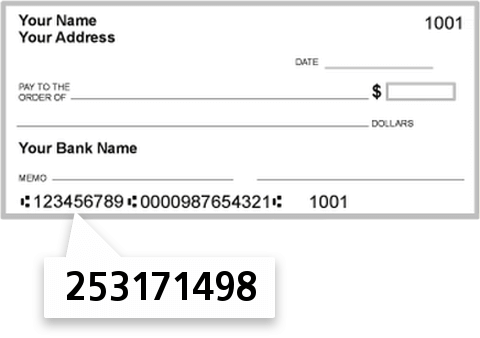 253171498 routing number on Jackson Savings Bank SSB check
