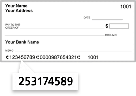 253174589 routing number on Arcade Credit Union check