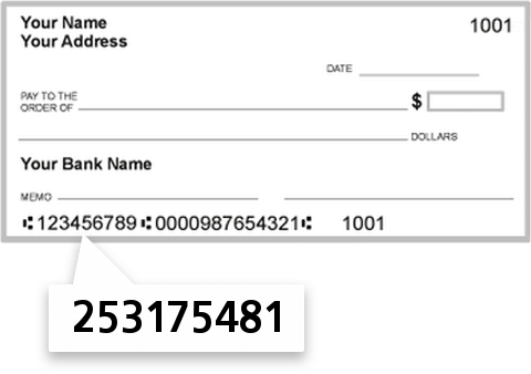 253175481 routing number on Vision Financial FCU check
