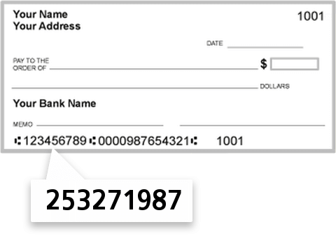 253271987 routing number on First Bank check
