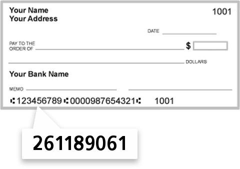 261189061 routing number on Health Center CR UN check
