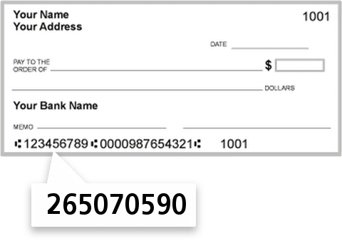 265070590 routing number on Hibernia Bank check
