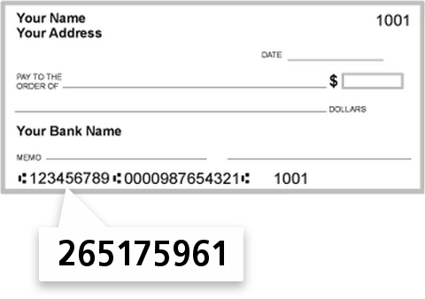 265175961 routing number on Chemco Credit Union check