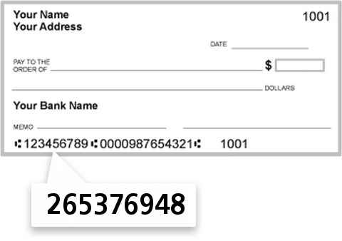 265376948 routing number on Camp Shelby FCU check