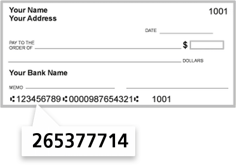 265377714 routing number on 1ST Mississippi Federal CU check