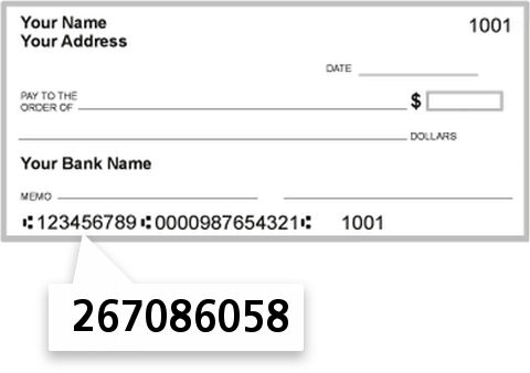 267086058 routing number on Bank of America NA check
