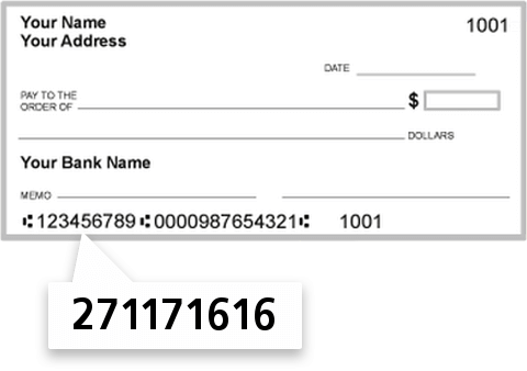 271171616 routing number on Dewitt Savings Bank check