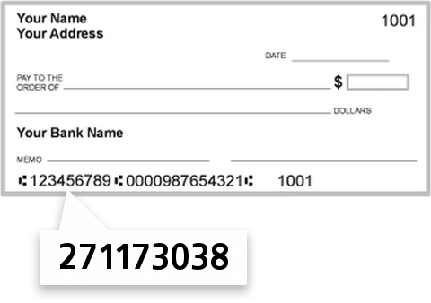 271173038 routing number on Marion County Savings Bank check