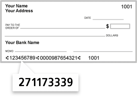 271173339 routing number on First Savanna Savings Bank check
