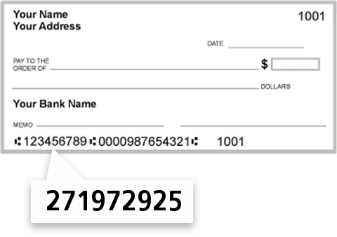 271972925 routing number on Ottawa Savings Bank check