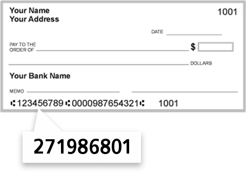 271986801 routing number on Meadows Credit Union check