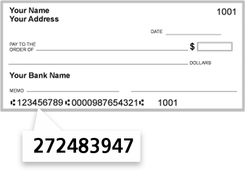 272483947 routing number on Blue Water Federal Credit Union check