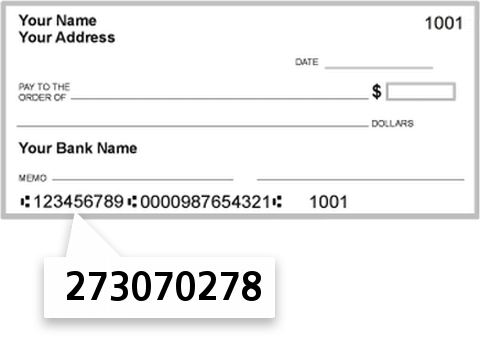 273070278 routing number on Metabank check