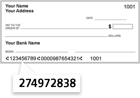 274972838 routing number on Weatherhead C C FCU check