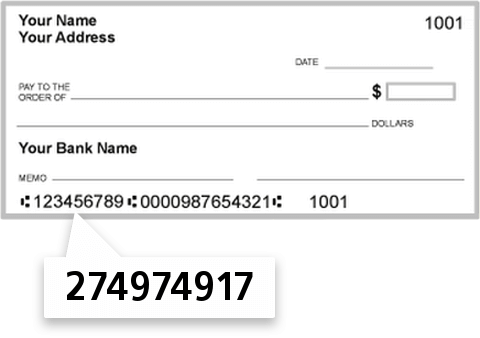 274974917 routing number on Dearborn CO Hospital Federal CU check