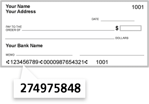 274975848 routing number on Crane Credit Union check