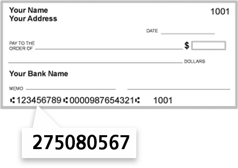 275080567 routing number on Summit Credit Union check