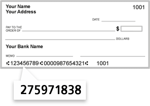 275971838 routing number on Keysavings Bank check
