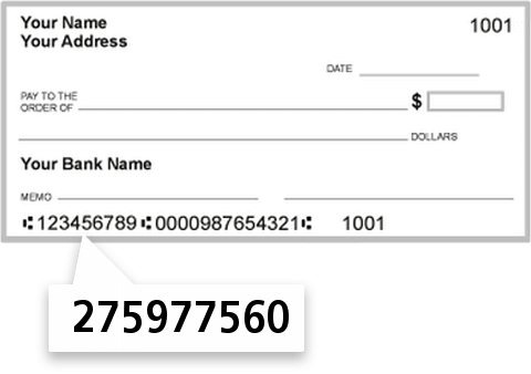 275977560 routing number on Fort Community Credit Union check
