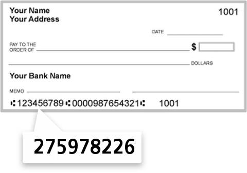 275978226 routing number on Trustone Financial Federal CU check