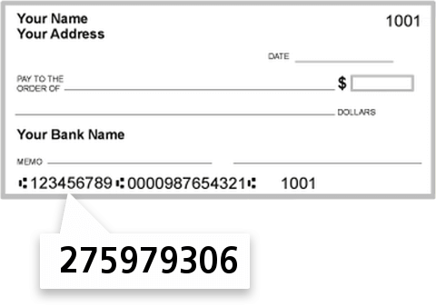 275979306 routing number on BAY Shore Credit Union check