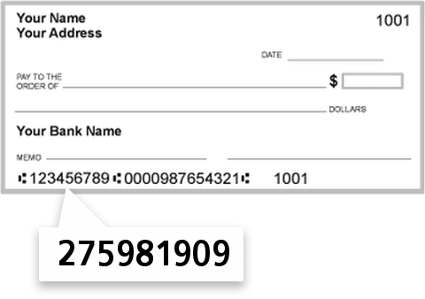 275981909 routing number on 1ST Community Credit Union check
