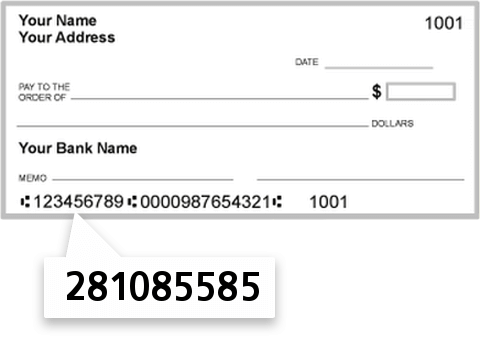 281085585 routing number on Millennium Corporate Credit Union check