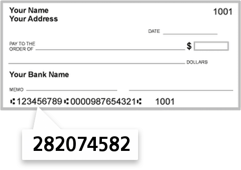 282074582 routing number on Hurricane Creek FCU check
