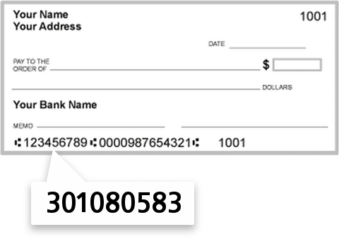 301080583 routing number on B & V Credit Union check