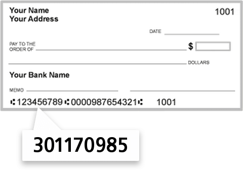 301170985 routing number on Lyons Federal Bank check