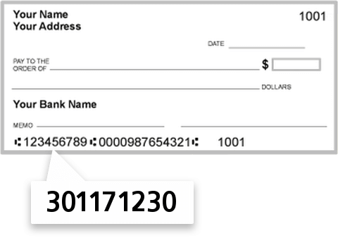 301171230 routing number on Simmons First Natl BK check