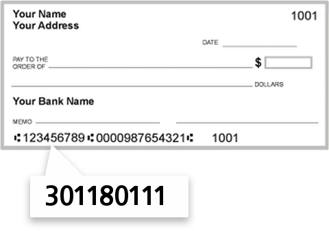 301180111 routing number on Millennium Corporate Credit Union check